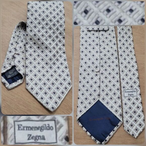 Ermenegildo Zegna 3.75x58 Mens Tie Silk Made In Italy Classic Geometric